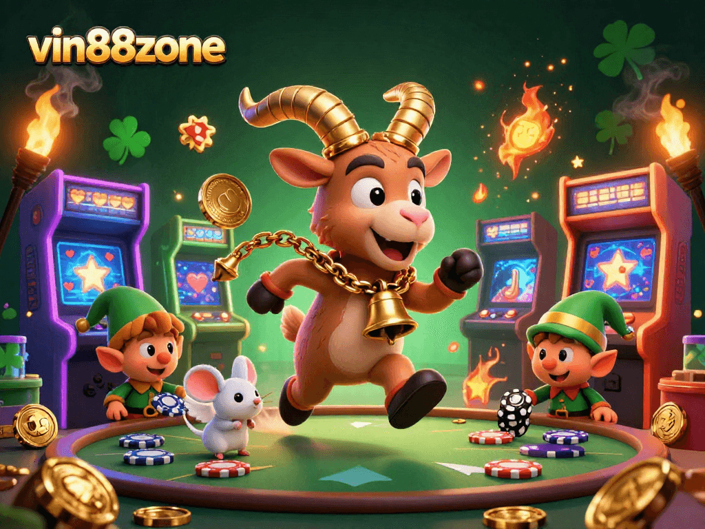 Spin to win at vin88zone with festive Krampus and mischievous elves in a dynamic casino scene.