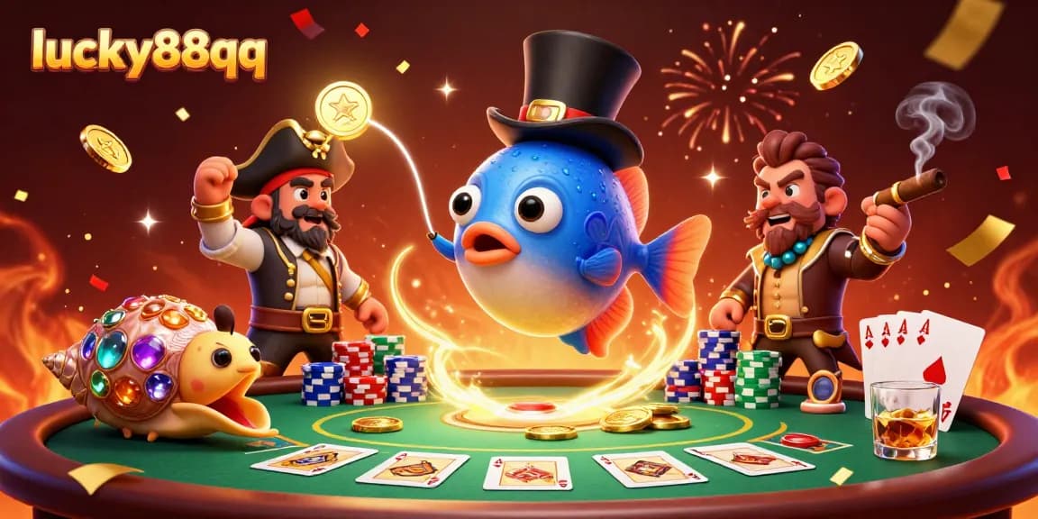 Experience a thrilling scene of lucky88qq with vibrant characters attracting coins in a lively casino atmosphere.