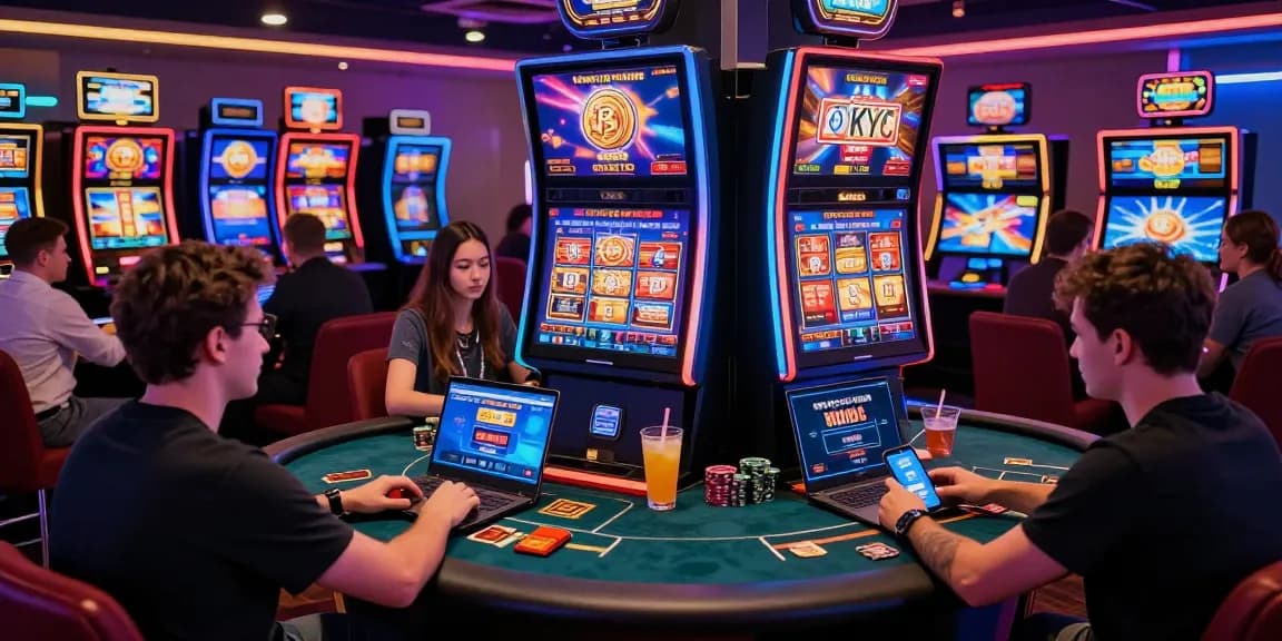Casino français sans KYC : joueurs profitant d'un environnement de jeu numérique anonyme et vibrant.