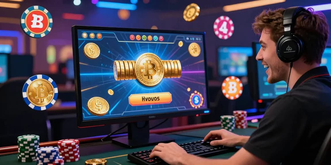 Casino en ligne retrait instantané : joueur recevant des gains crypto rapidement sur écran, ambiance dynamique et festive.