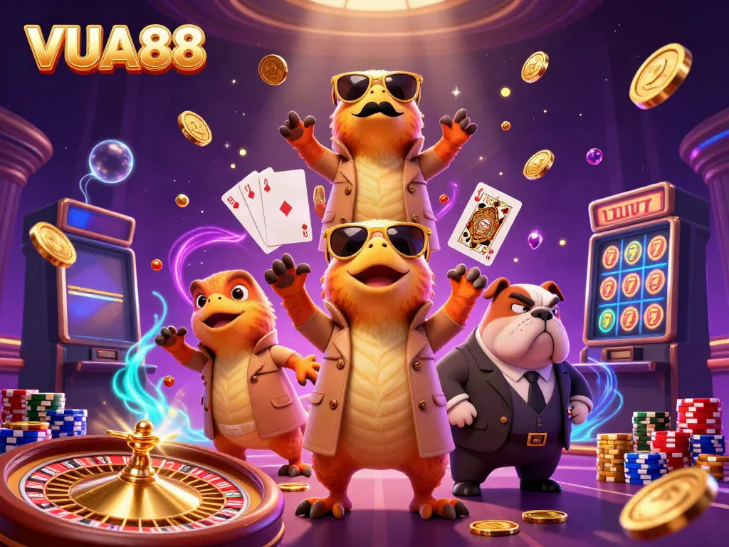 Experience thrilling moments with VUA88, where cartoon raptors blend fun and excitement in a casino atmosphere.