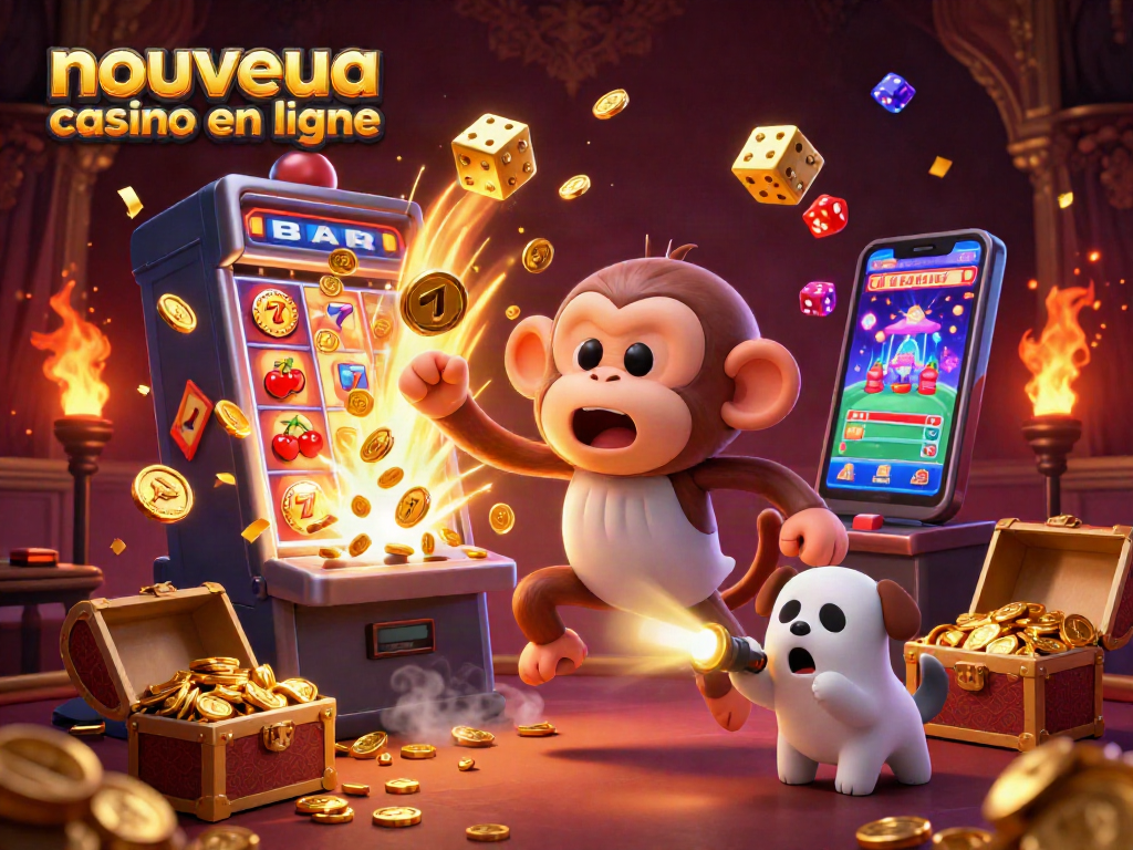 Un poltergeist joueur dans un nouveau casino en ligne avec des jetons d'or et un chiot chasseur de fantômes.
