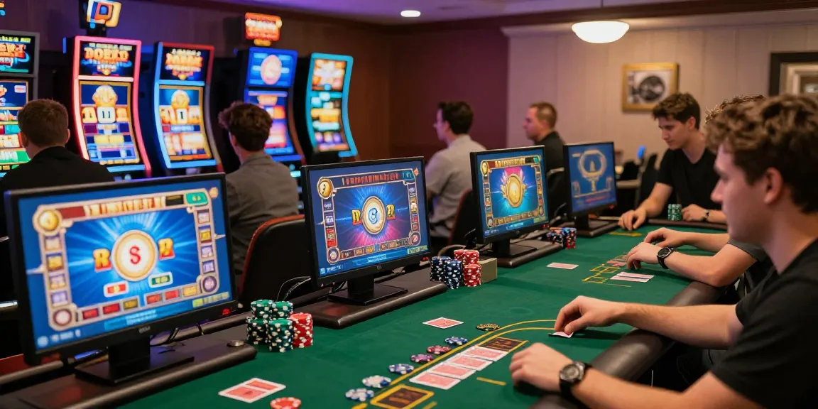 Scène de casino en ligne avec des joueurs profitant d'une expérience de jeux de casino variés.