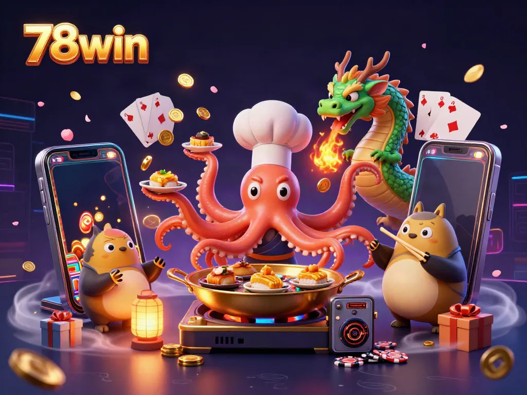 Join the exciting world of 78win featuring chefs, dragons, and high-stakes gaming action.