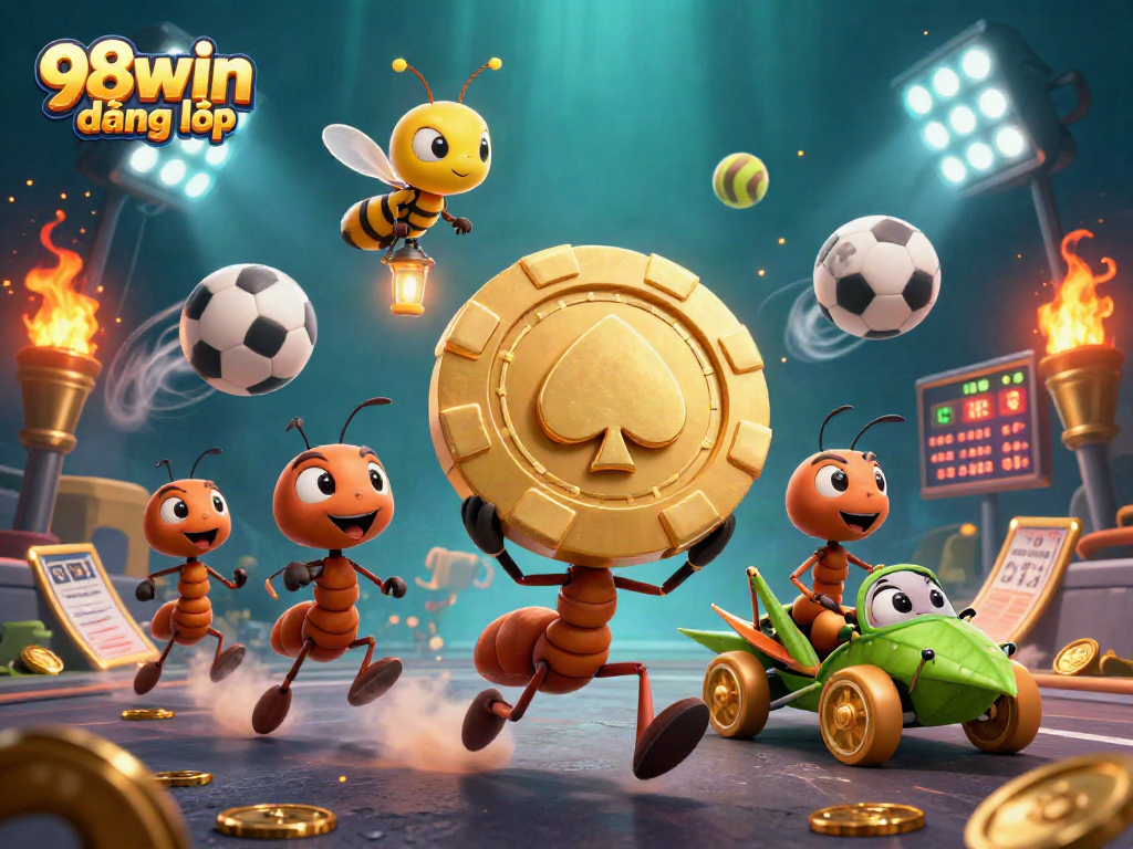 Experience the thrilling heist with a 98win đăng nhập theme featuring a team of ants and dynamic casino elements.