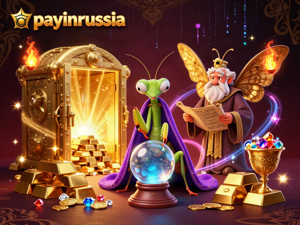 Utilisez payinrussia pour gagner avec des paiements numériques, entouré d'éléments de casino mystiques.