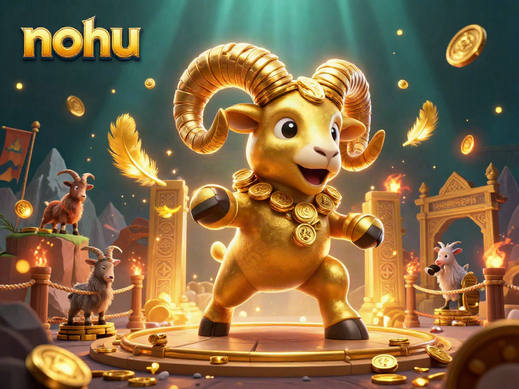 Nohu captures the thrill of gaming with a golden ram charging through a vibrant casino scene.