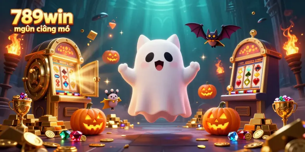 Experience the vibrant casino adventures at 789win hiện đang mở with a ghost cat and treasures!