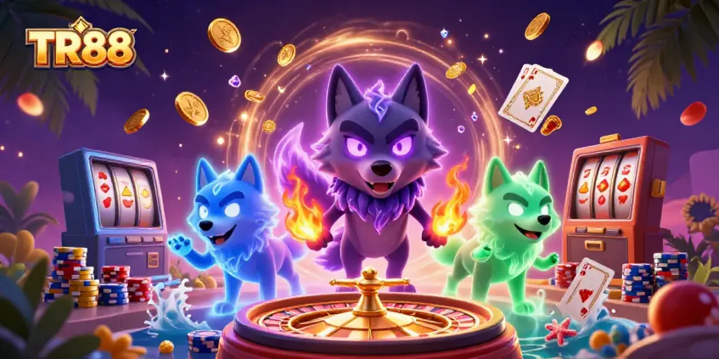 Experience the thrill of TR88 with ghostly wolves, coins, and casino excitement.