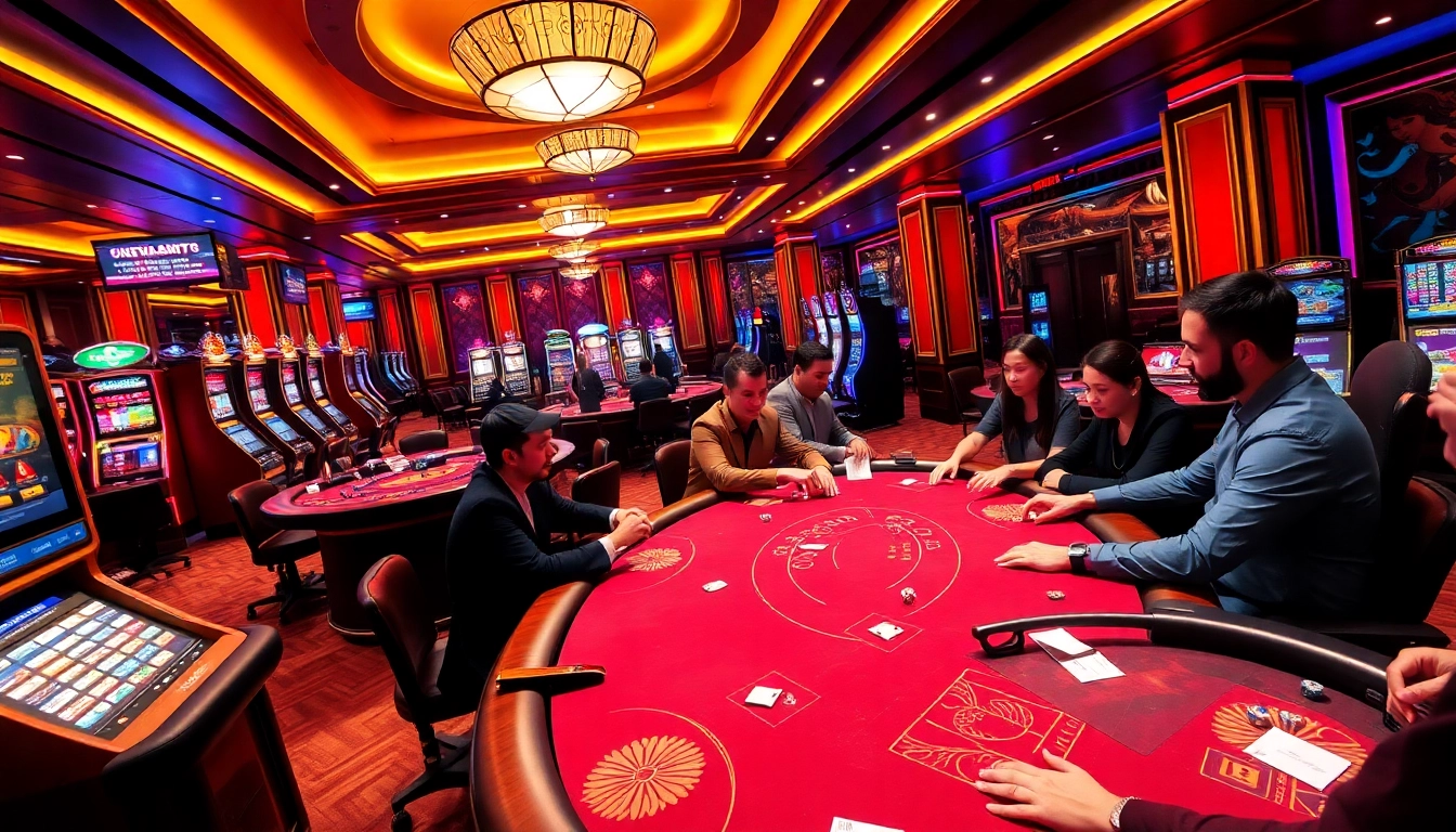 Experience the thrill of high-stakes gambling at nk88.bio with vibrant casino scenes and players in action.