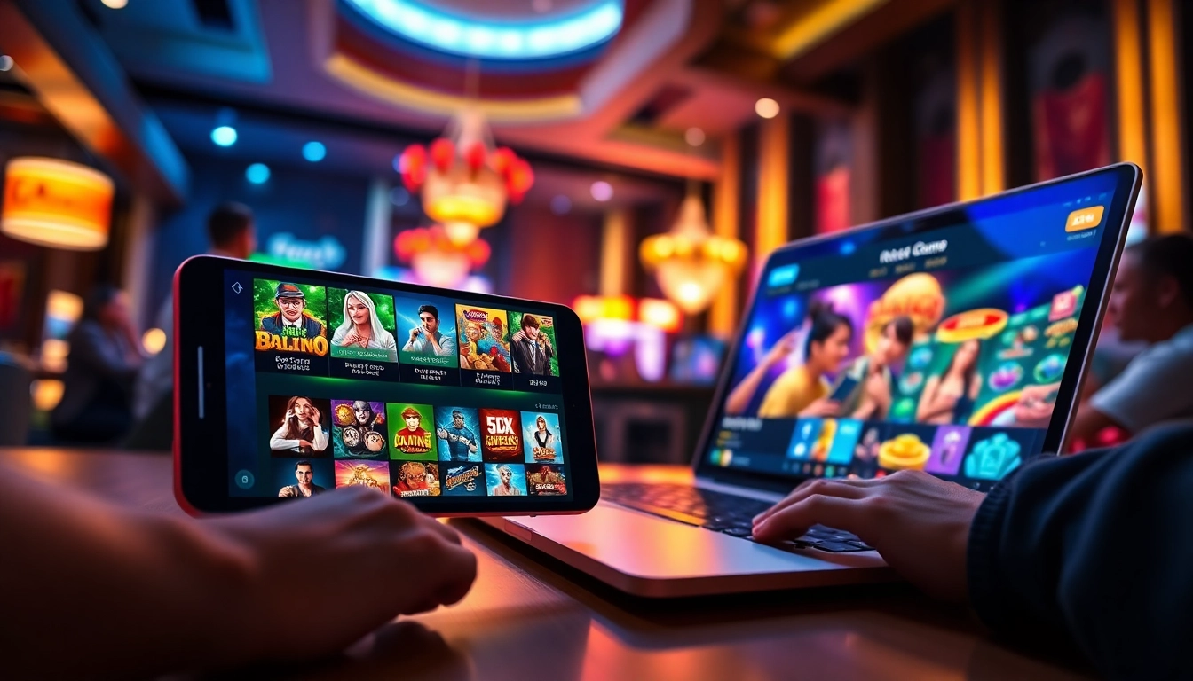 Vibrant gaming scene featuring LC88 Com with players engaging on digital devices.