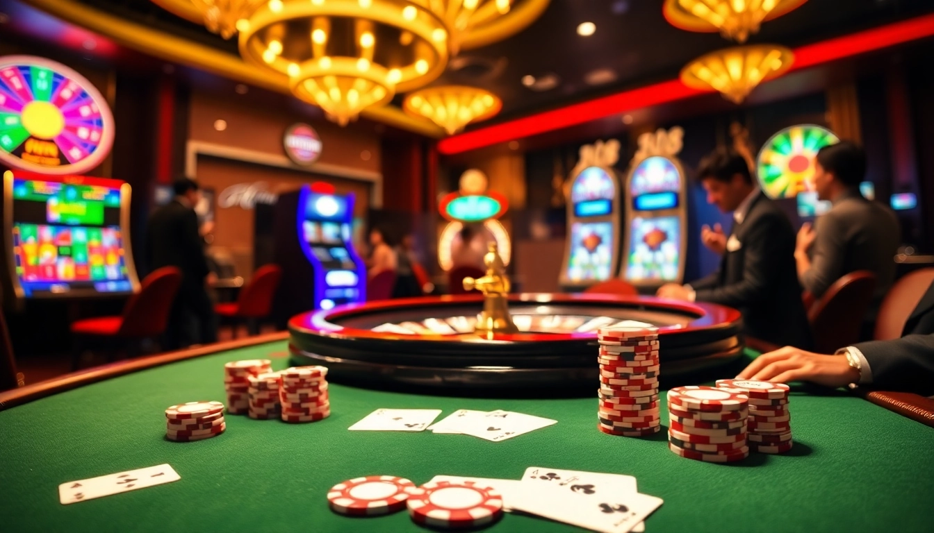 Enthusiastic gamblers engage with the UU88 casino experience on a vibrant gaming night.