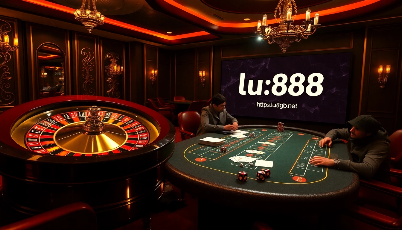 Visually captivating scene at a luxurious casino showcasing action with https://lu88.gb.net/ online gambling elements.