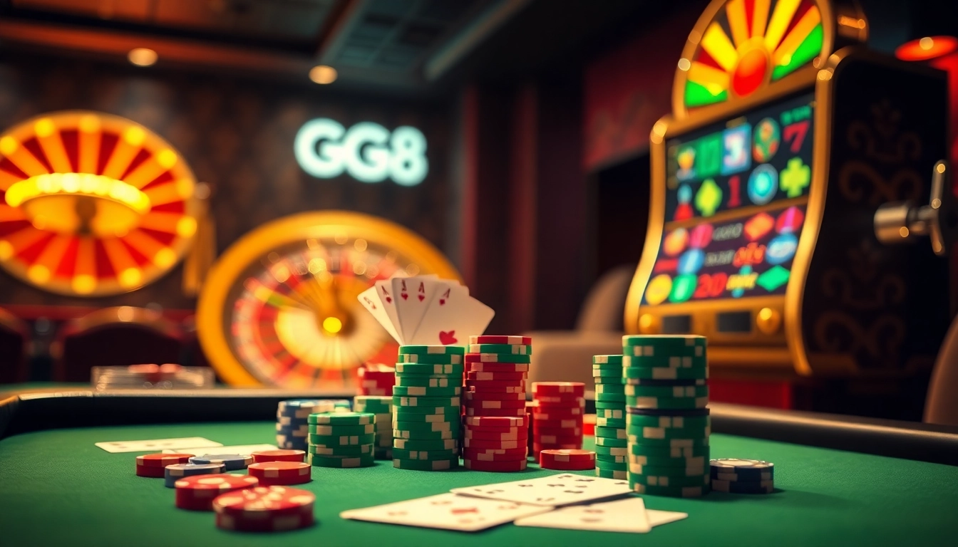 Players winning at the GG88 gaming table with vibrant casino elements.
