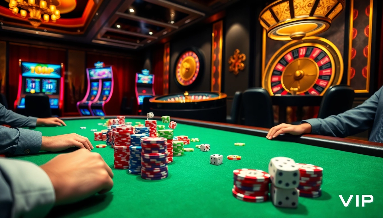 Experience excitement at 68VIP with colorful poker chips, thrilling gameplay, and a luxurious atmosphere.