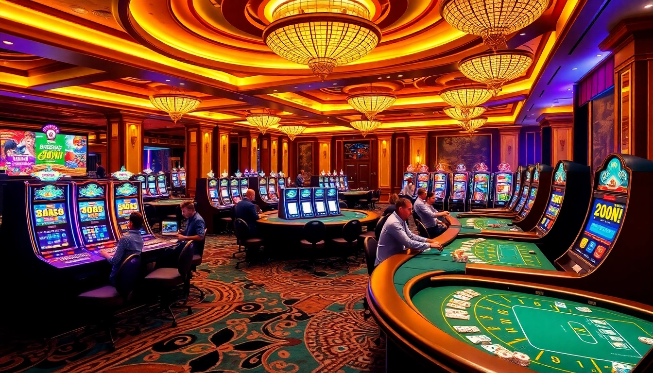 Guests enjoying thrilling games at 98win vin casino, showcasing excitement and luxury.