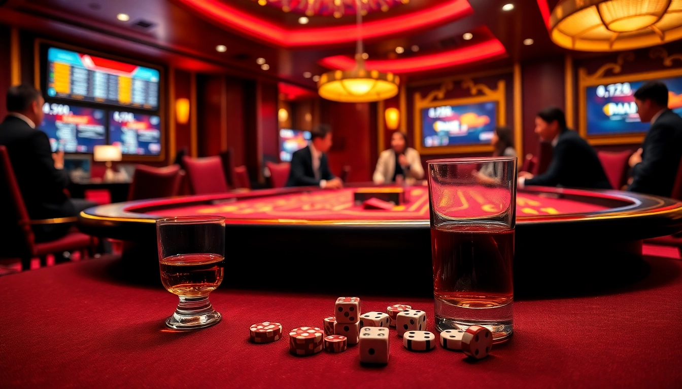 Engaging scene of players enjoying app tài xỉu online in a luxurious casino setting