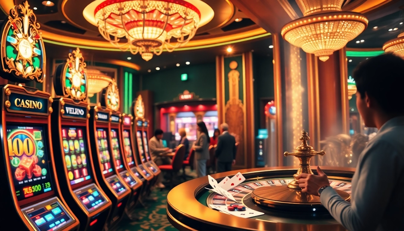 Casino en ligne avec retrait immédiat showcasing vibrant gaming elements like slot machines and roulette.