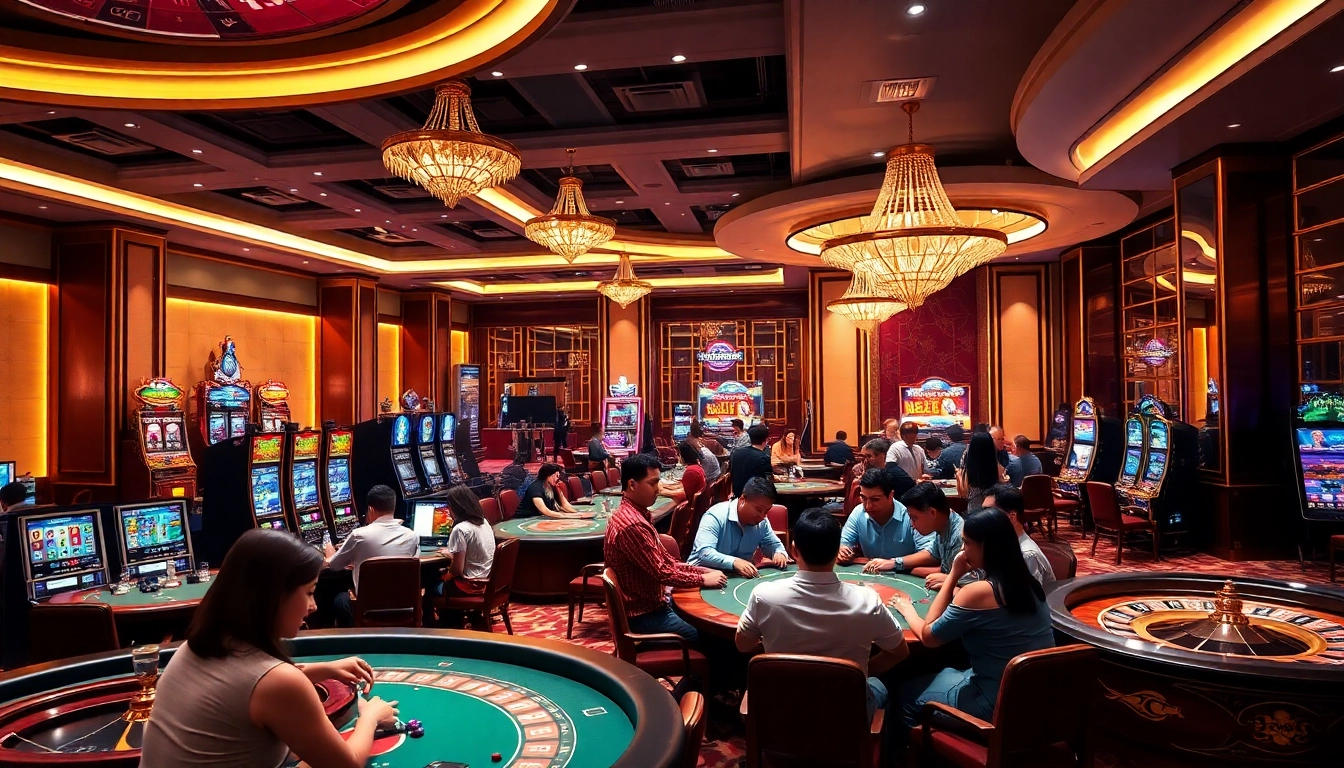 Experience thrilling gameplay at nhà cái 32win with luxurious casino tables and slot machines.