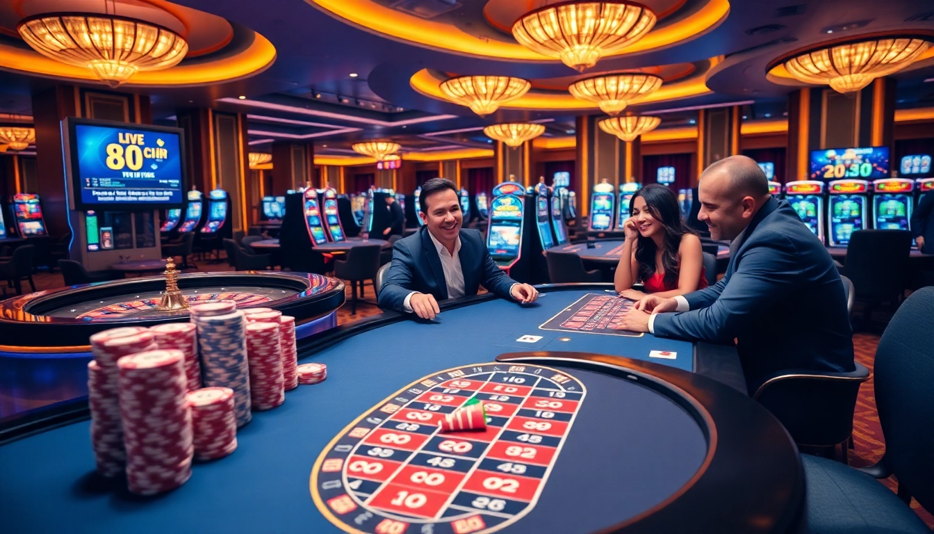 Action-packed scene of a Bitcoin casino with vibrant poker tables and lively players.