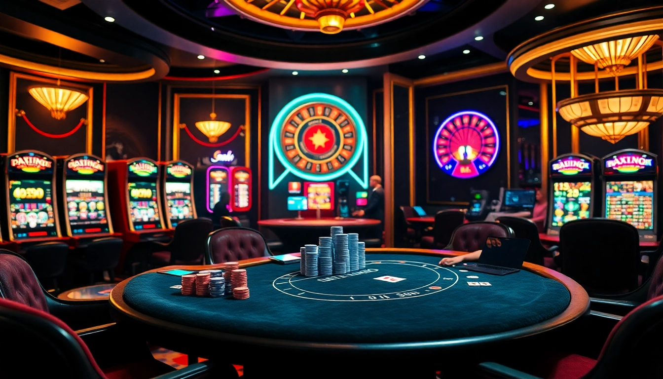 Exciting casino crypto gameplay with poker, roulette, and vibrant slot machines.