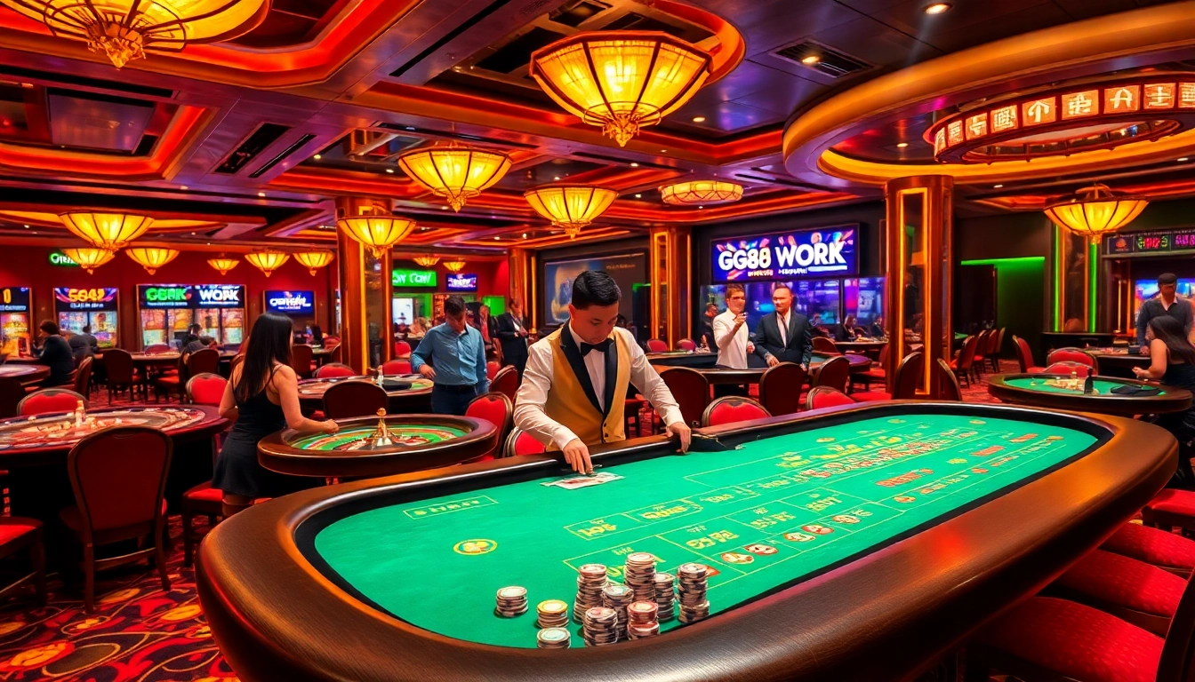 Experience the excitement of online gambling with GG88 WORK, featuring vibrant casino tables and intense gameplay moments.