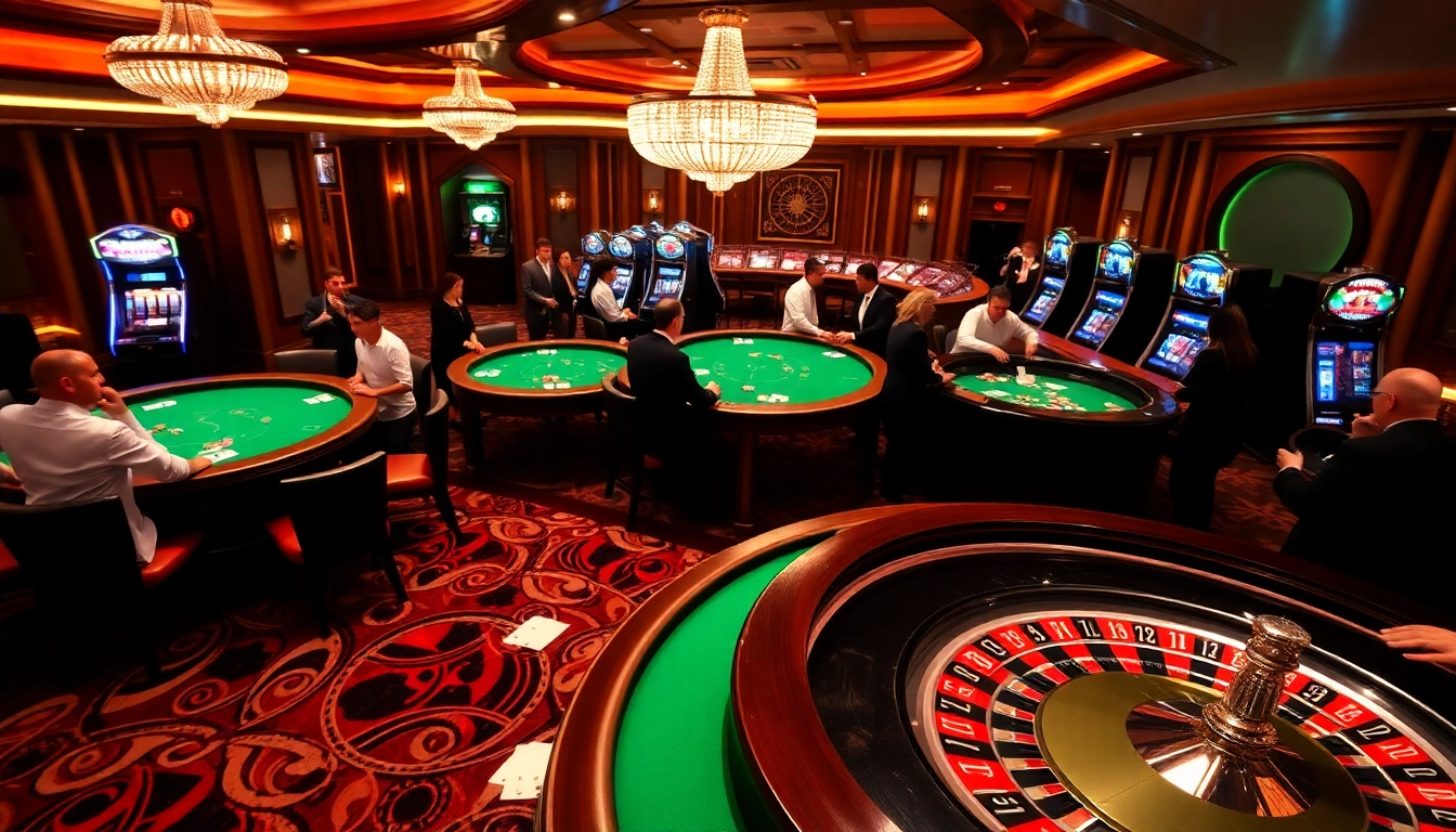 Playing poker at the Bk33 club with vibrant casino tables and thrilling atmosphere.