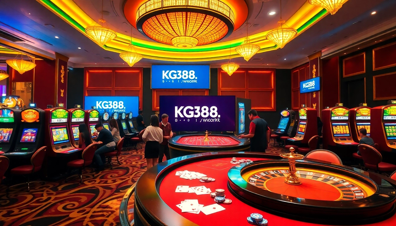 Experience lively gameplay excitement with KG88.work at a luxury casino, featuring roulette tables and poker chips.