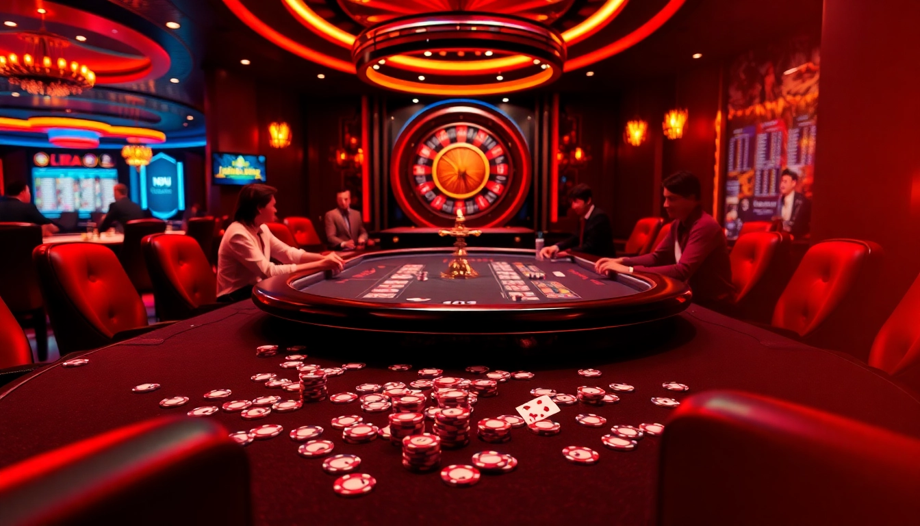 Experience energetic gameplay at NOHU’s luxury poker tables with vibrant cards and chips.