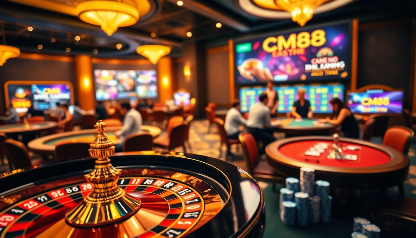 Experience the excitement of CM88's online casino ambiance, featuring vibrant games and thrilling players.