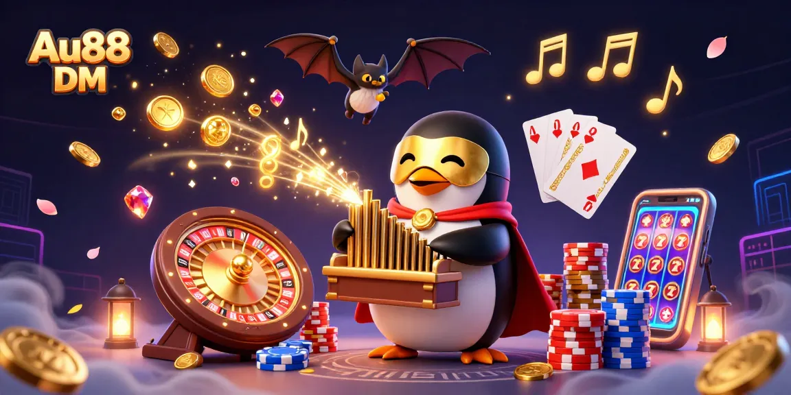 Experience exciting wins with Au88 DM at this dynamic casino scene featuring vibrant elements and characters.