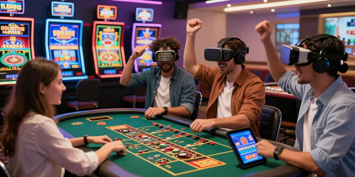 Scène dynamique d'un casino en ligne France avec des joueurs engagés dans des jeux variés.