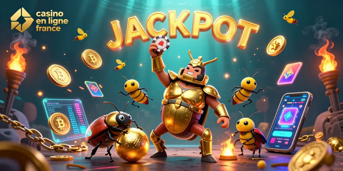 Jouez au casino en ligne France avec des gains, représenté par un scarabée en armure dorée et une bille dorée.
