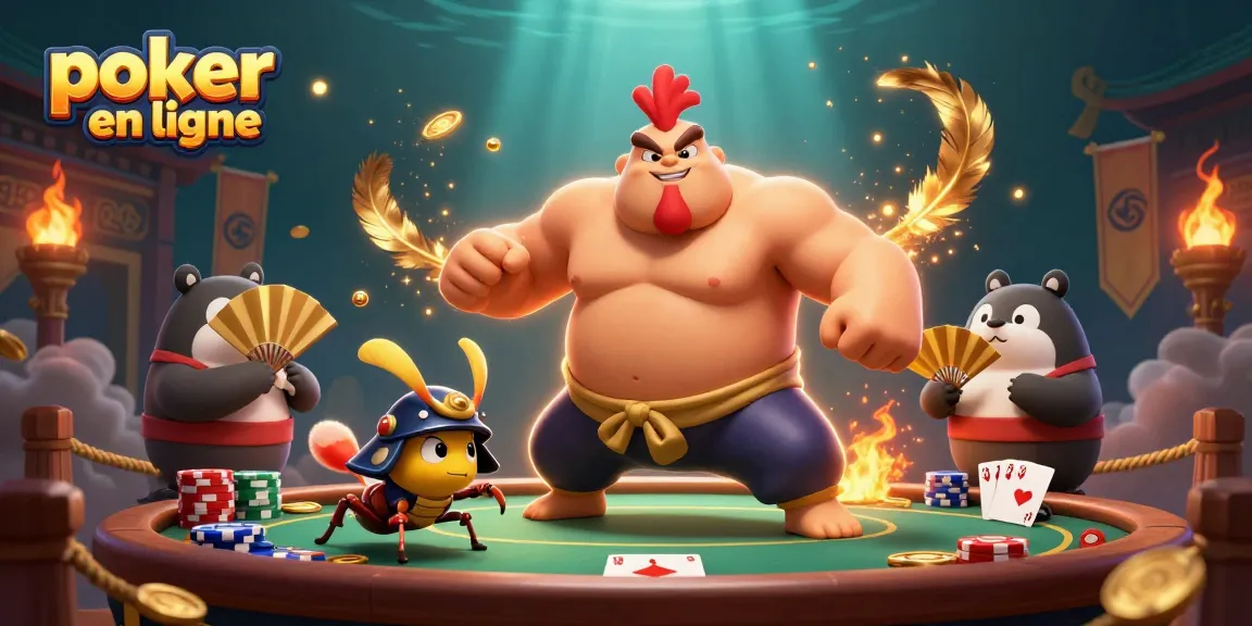 Découvrez poker en ligne dans une scène dynamique avec des personnages colorés en action