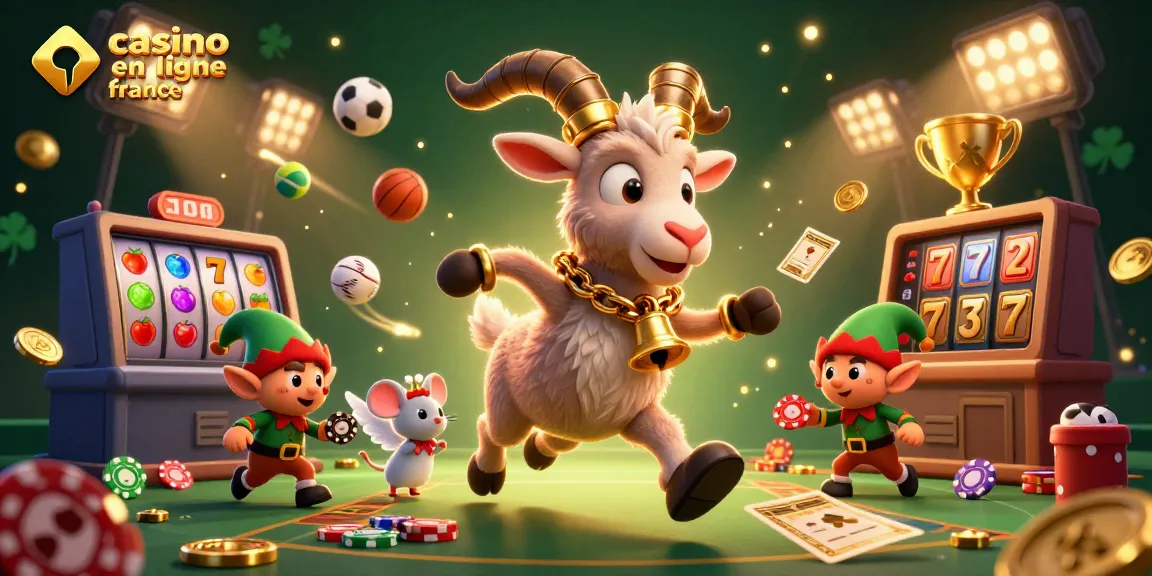 Illustration de casino en ligne France, avec Krampus et un ange, mêlant joyeusement les éléments de jeu.
