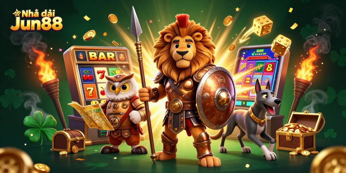 Experience thrilling gaming with Nhà cái Jun88 at a vibrant online casino showcasing exciting wins and game elements.