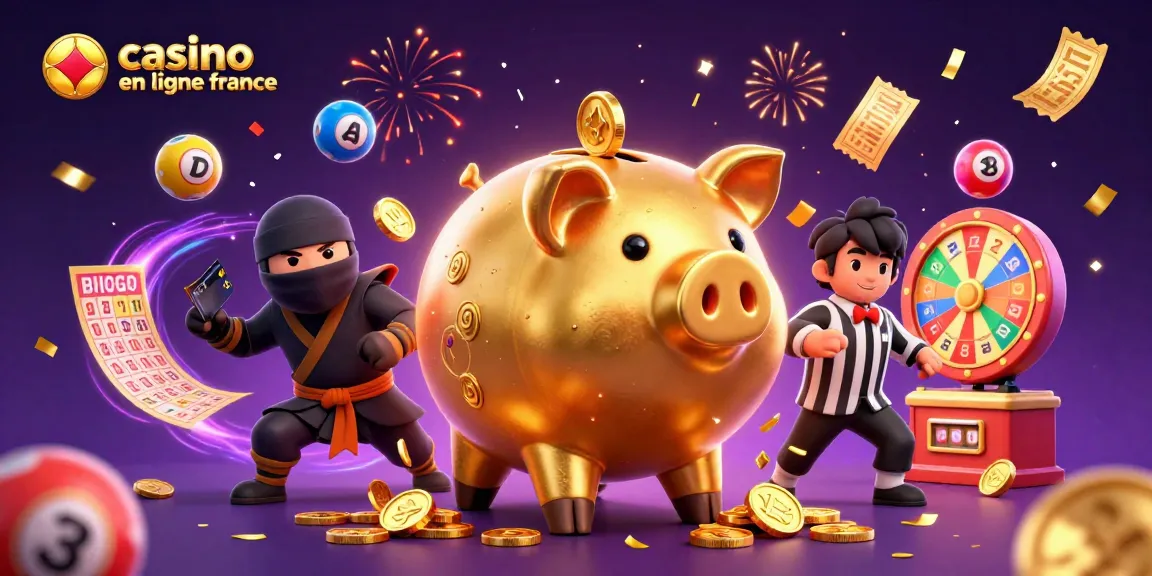 Découvrez les jeux de casino en ligne en France avec nos personnages uniques dans une scène festive animée.