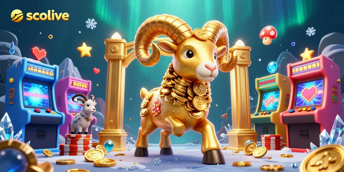 Socolive delivers exhilarating gaming experiences with a lively illustration of a golden ram amidst dynamic casino elements.