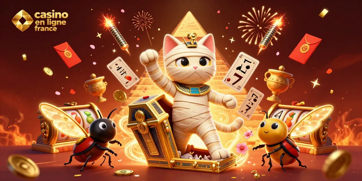 Revivez l'excitation de casino en ligne France avec un chat momie égyptien flamboyant et des rouleaux de machine à sous !