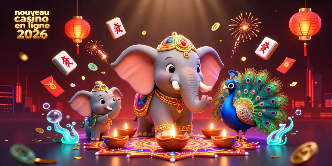 Célébrez l'excitation du nouveau casino en ligne 2026 avec des décorations festives et des éléments de jeu.