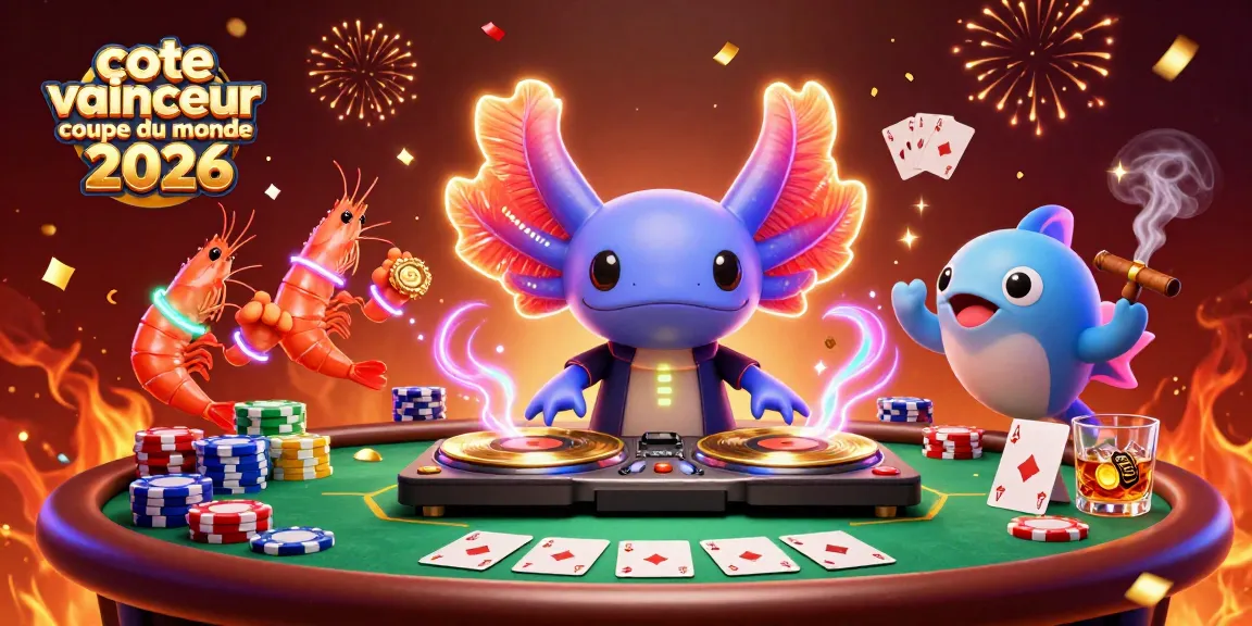 Placer une mise sur la cote vainqueur coupe du monde 2026 avec des personnages lumineux dans un décor animé et festif.
